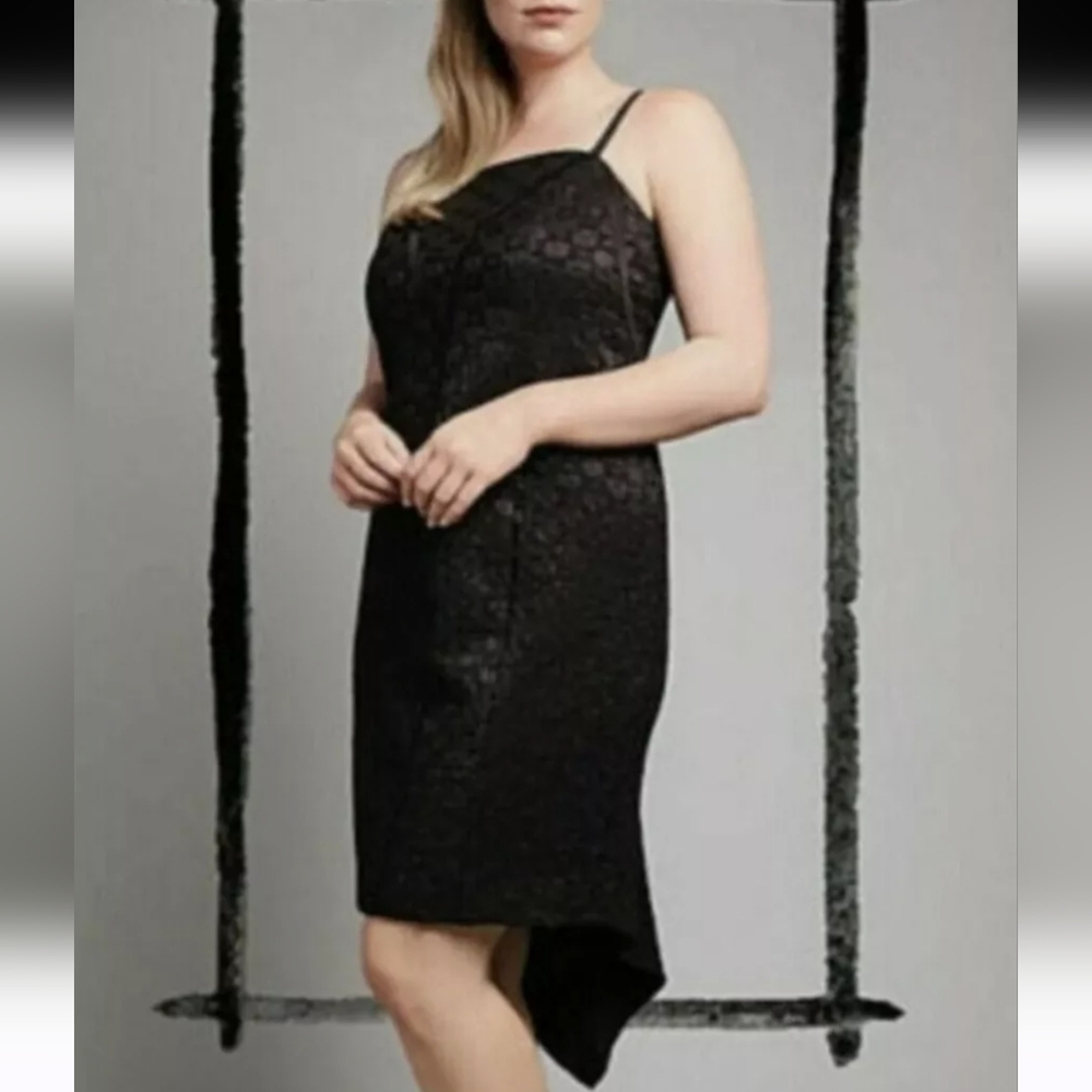 Isabel Toledo Lane Bryant Dress Black Deco Seamed Shimmer Spaghetti Fishtail
